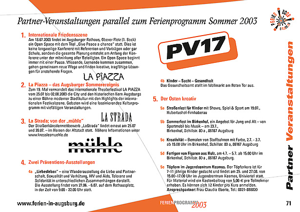 Stadt Augsburg - Innenseite 71 mit mit Sonderprogrammen für das Ferienprogramm 2003 der Stadt Augsburg von Tomm Everett